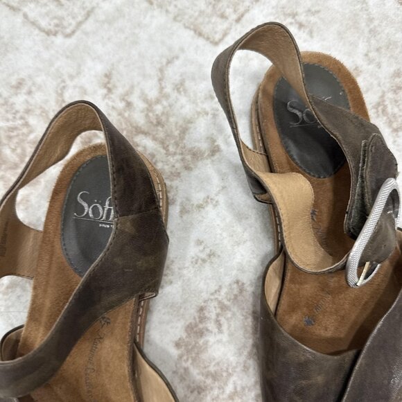 Sofft Shoes Womens Size 10 Brown Leather Sandals Ankle Strap Comfort Cork Wedge - Picture 3 of 13
